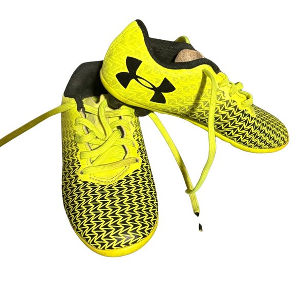 Under Armour Kids Soccer Cleats Size 10K – Neon Yellow Black Firm Ground Shoes - Picture 1 of 8